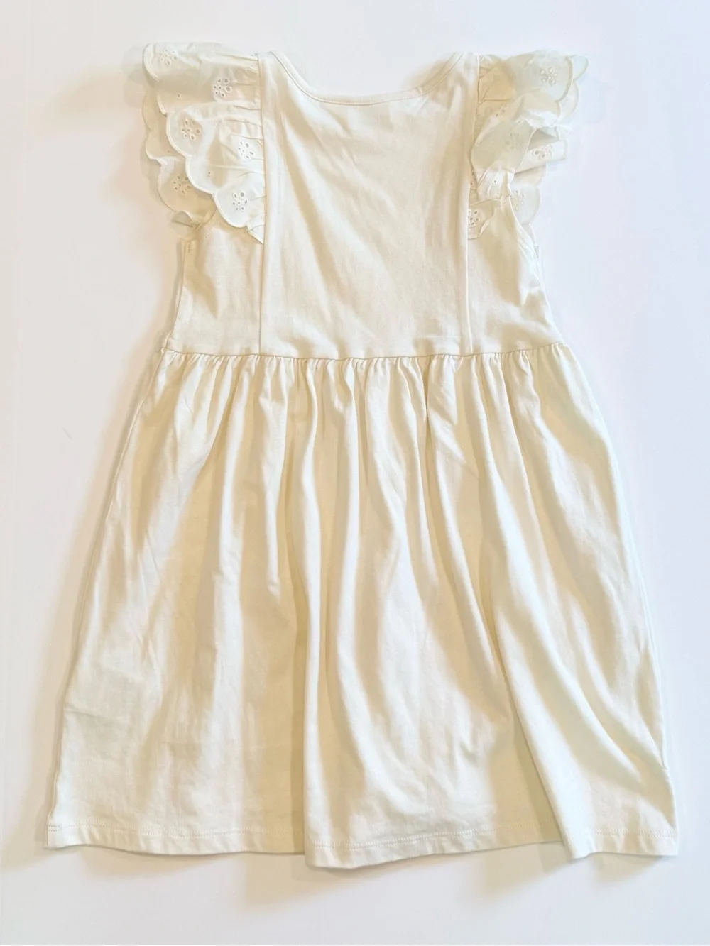 H&M Cream Flounce-Trimmed Cotton Dress